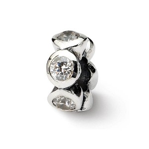 Black Bow Jewelry Sterling Silver and Clear CZ, Six-Stone Bead Charm - 1 of 3