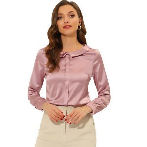 INSPIRE CHIC Women's Satin Peter Pan Collar Office Elegant Work Blouse - 1 of 4