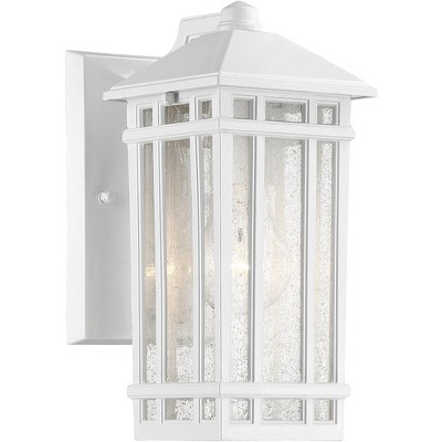 Kathy Ireland Sierra Craftsman Mission Outdoor Wall Light Fixture White 10 1/2" Frosted Seeded Glass for Post Exterior Barn Deck House Porch Yard Home