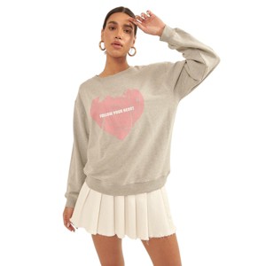 Slickblue Vintage-Style Heart Graphic Sweatshirt - Women's Loose Fit Long Sleeve Pullover, Heather Grey, Size S-L - 1 of 4