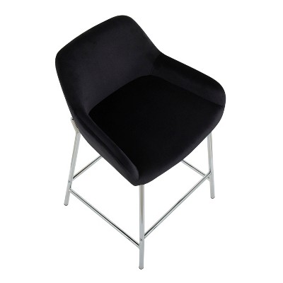 Black Velvet and Chrome Modern Counter Stools, Set of 2