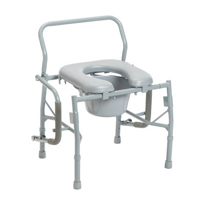 Gray Steel Drop Arm Bedside Commode with Padded Seat