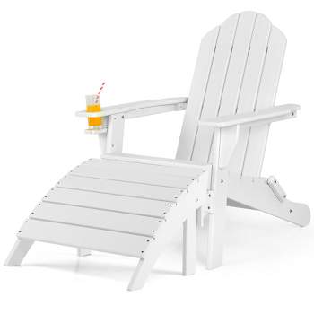 Costway HDPE Patio  Folding Adirondack Chair Ottoman Set Footrest All-Weather