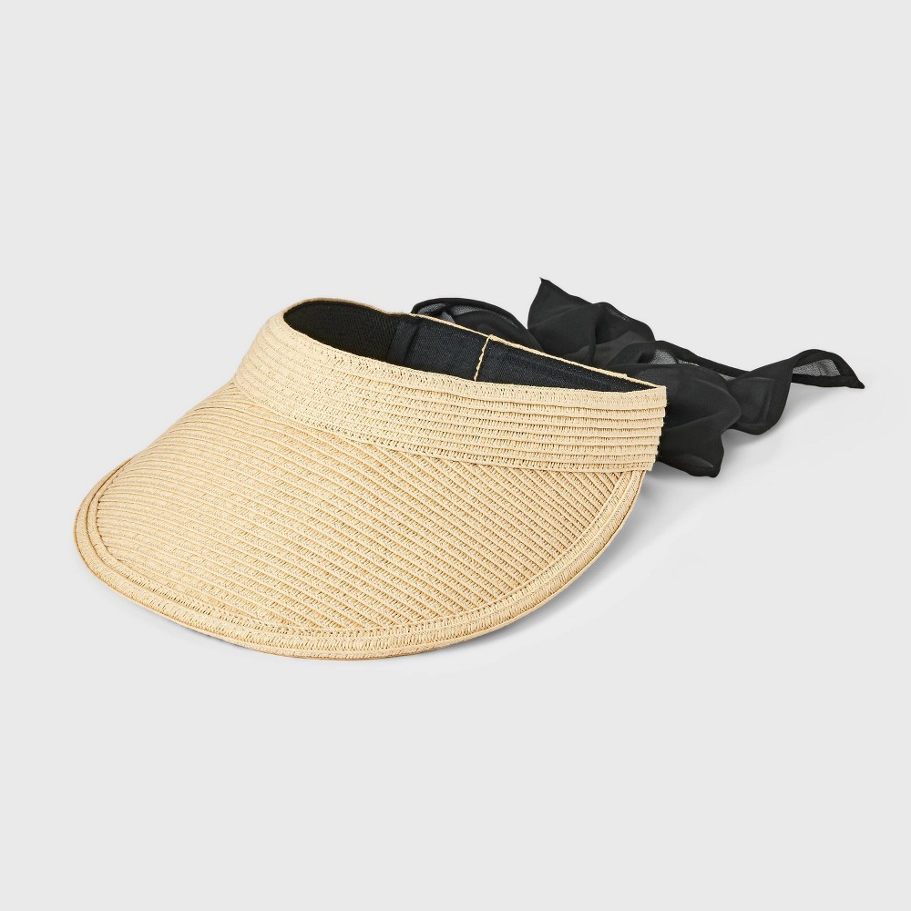 Straw Visor Hat with Bow Detail - A New Day™ Off-White: Woven Sun Hat, Hook and Loop Fastener