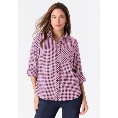 Roaman's Classic Plaid Button-Front Shirt