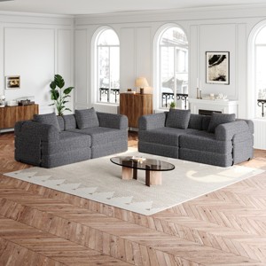 72.4" Convertible Chenille Sofa Bed with Storage Pockets,2-Seat 4-Seat Folding Sleeper Couch for Living Room,Bedroom-Baofuwish - 1 of 4