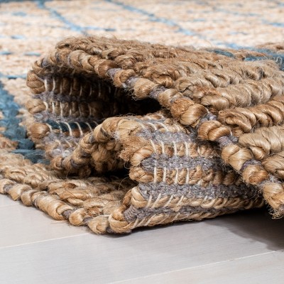 Natural and Navy Geometric Cotton Handmade Rug 4' x 6'
