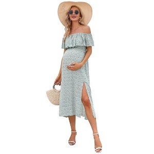 Women's Off Shoulder Split A Line Casual Maxi Dress - 1 of 1