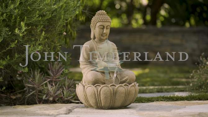 John Timberland Sitting Buddha Zen Outdoor Water Fountain with LED Light 22" for Yard Garden Patio Home Deck Porch Exterior Balcony Meditation, 2 of 12, play video