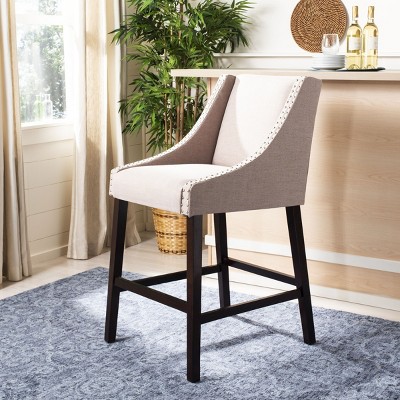 Espresso Elegance 44" Transitional Linen Taupe Bar Stool