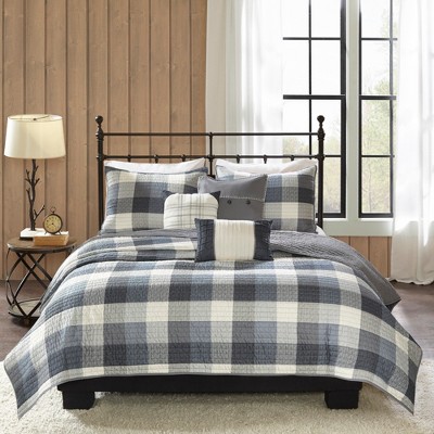 6Pcs coverlet Set Buffalo Plaid Lodge Quilt with Embroidered Pillows, Reversible Herringbone Polyester, All Season Cabin Farmhouse Style