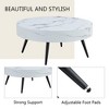 Round Coffee Table Modern Cocktail Table Center Table Side Table Accent Table with Marble-Patterned Top, White/Black-ModernLuxe - 3 of 4