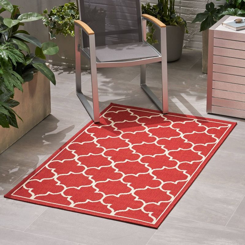 Thornhill Geometric Outdoor Rug Red/Ivory - Christopher Knight Home, 4 of 7