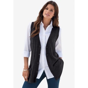 Roaman's Plus Size Drop Needle Vest Lightweight Sweater Knit - 1 of 3