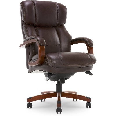 Brown Leather High Back Executive Swivel Chair with Fixed Arms