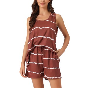cheibear Women's Striped Round Neck Sleeveless Shirt 2 Piece Tank and Shorts Pajama Set Sleepwear - 1 of 4