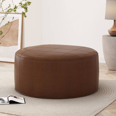Christopher Knight Home Denell Faux Leather Large Ottoman Cognac Brown