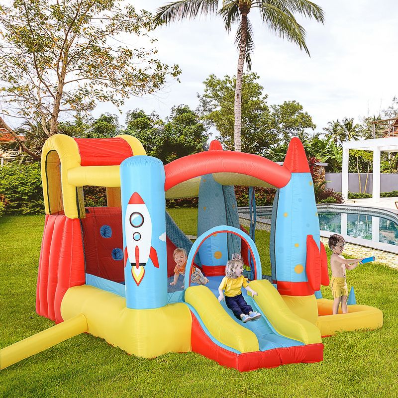 Outsunny 4-in-1 Kids Inflatable Bounce House Jumping Castle with 2 Slides, Climbing Wall, Trampoline, & Water Pool Area, Air Blower, 4 of 10