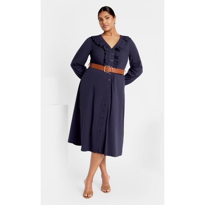 Women's Plus Size Zoe Belted Dress - navy | CITY CHIC