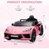 12V Kids Ride On Car Sports Licensed Corvette Electric Car Toy for Toddles with Remote Control, Visual Dashboard, LED Lights, Music, Pink - 2 of 4