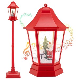 NAYSAYE 5.3 Ft Christmas Snow Globe Lantern, Musical Snowy Streetlamp 8 Tunes, Blowing Snow, Rotating Scene for Entryway, Porch, Red, 12.5"*12.5"*64" - 1 of 4