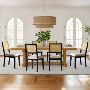 Dining Chairs, Mid Century Upholstered Dining Chairs, Rattan Back Chairs with Black Frame for Kitchen or Dining Room-Tanpinhause - 1 of 4