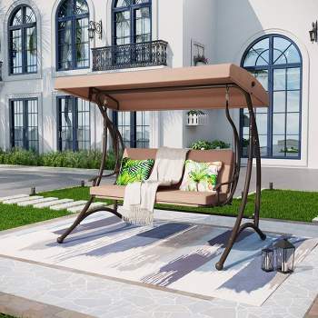 Outdoor 3 Person Glider with Cushions & Small Side Table - Captiva Designs