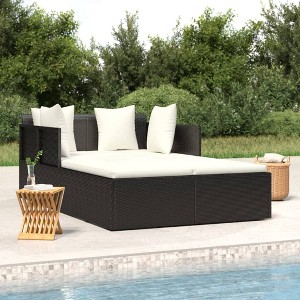VidaXL Sunbed with Cushions Black 71.7 in.x46.5 in.x24.8 in. Poly Rattan - 1 of 4