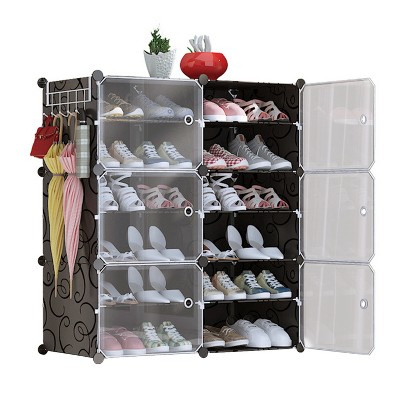 iMountek"8-Tier Stackable Shoe Rack Organizer with Transparent Doors for Heels, Boots, Slippers & More"Black