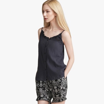 Anna-Kaci Lounge Women's Printed Sleepwear Set with Button-Front Tank Top and Ruffled Hem Shorts