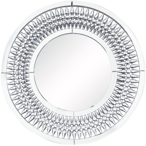 Olivia & May 32"x32" Glass Starburst Wall Mirror with Crystal Embellishment Silver :Glam Decorative Accent, - 1 of 4
