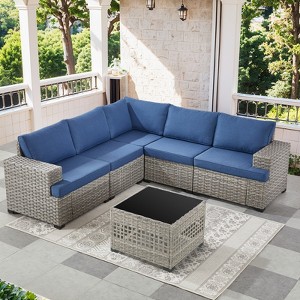 Outdoor Sectional Sofa Patio Furniture Sets with Thickened Cushions - 1 of 4