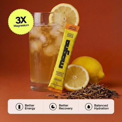 Magna Hydration Electrolyte Mix Stick Pack Dietary Supplement Vegan Powder - Iced Tea Lemonade - 10ct: Magnesium 210mg, NSF Certified, Sugar-Free