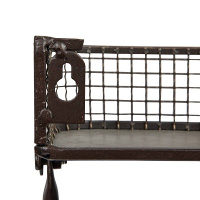 Gray Iron Floating Wall Shelves with Hanging Bar, Set of 2