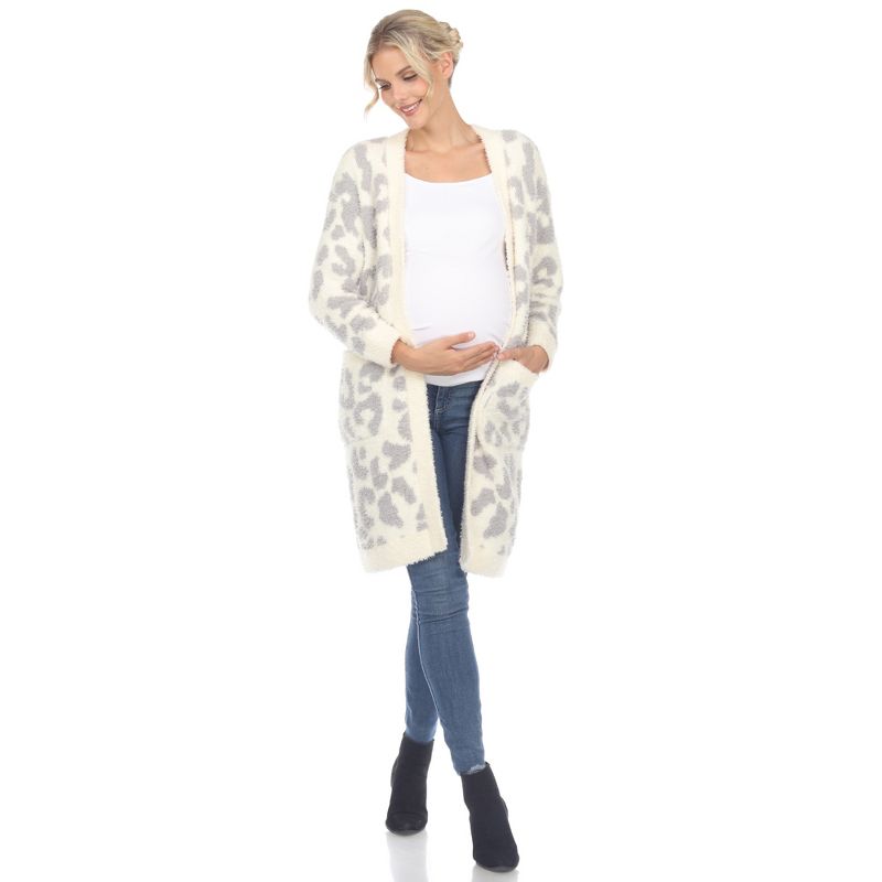 Maternity Leopard Print Open Front High Pile Fleece Coat -White Mark, 2 of 6