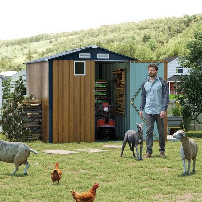 6×8FT Metal Storage Shed with Lockable Doors and 4 Vents, Outdoor Steel Garden Tool Shed, Compact Bike Storage Shed with Sloped Roof-Coolbibila