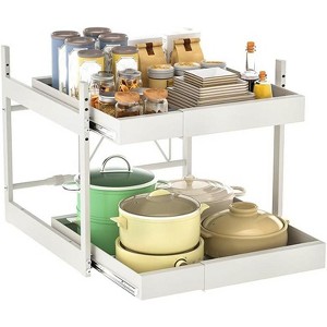 Acekool 2-Tier Adjustable Pull-Out Cabinet Drawers, Carbon Steel Under Sink Organizer for Kitchen, Bathroom, Laundry & Pantry, White - 1 of 4