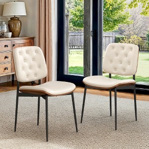 Arceso Dining Chairs Set of 2, Mid Century Dining Chairs with Walnut Bentwood, Upholstered PU Leather Dining Chair for Kitchen and Dining Room - 1 of 4