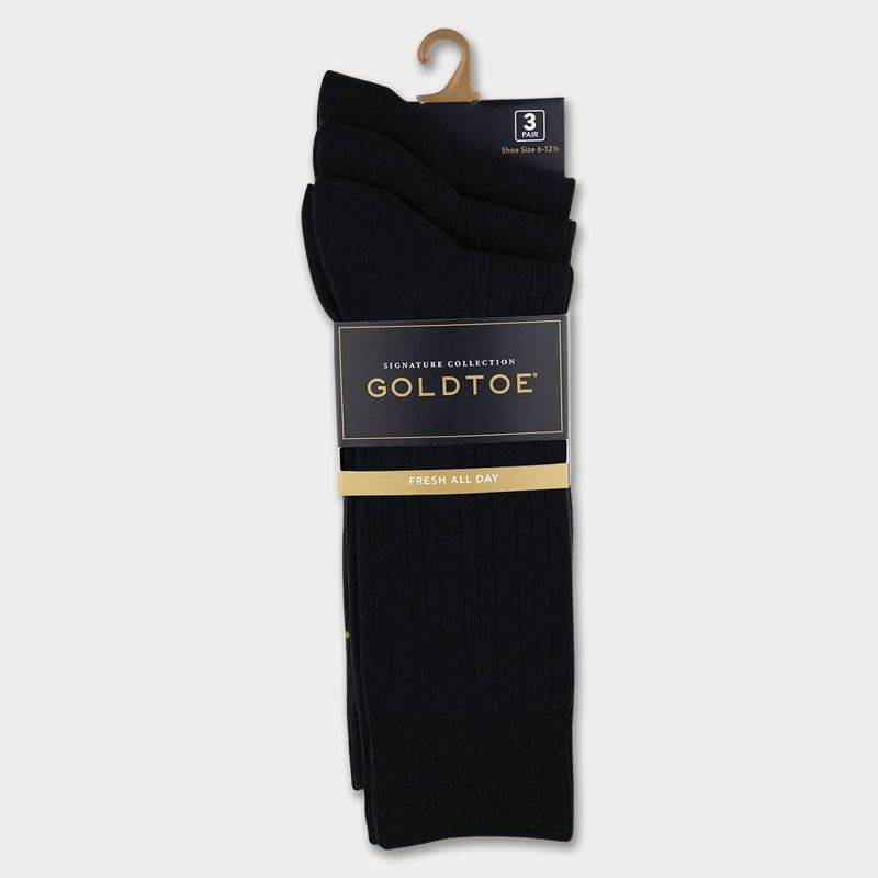 Signature Gold by GOLDTOE Men&#39;s Solids Bamboo Rayon Relaxed Top Crew Socks 3pk - Black 6-12.5, 2 of 4