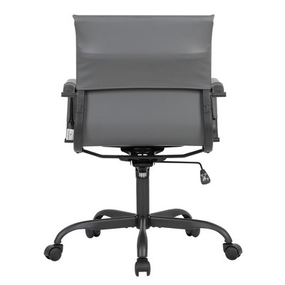 Gray Faux Leather Swivel Executive Office Chair with Metal Frame