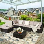 Costway 6PCS Outdoor Patio Rattan Furniture Set Sectional Sofa Ottoman Cushioned