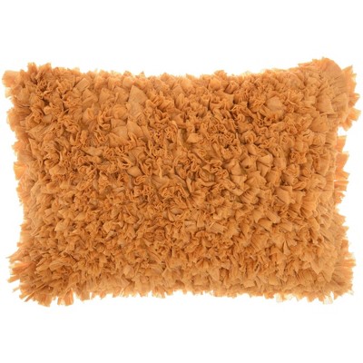 14"x20" Oversize Shag Chindi Short Cut Lumbar Throw Pillow Mustard - Mina Victory