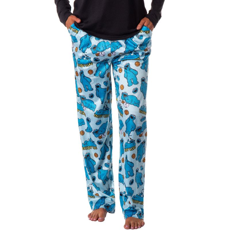 Sesame Street Women's Cookie Monster Tossed Print Sleep Pajama Pants Blue, 1 of 5