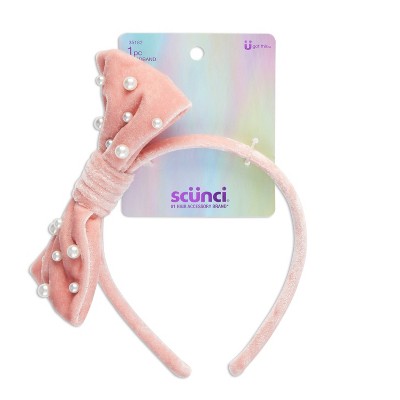 scunci Kids Bow Headband - Blush with Pearls