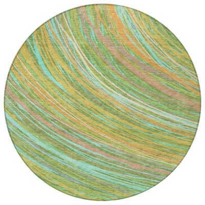 HomeRoots 8' Green Peach And Gold Round Abstract Washable Indoor Outdoor Area Rug