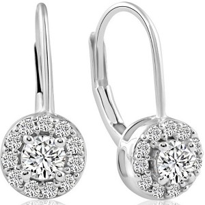 Pompeii3 1/2Ct Halo Diamond Hoops With Lever Backs in White or Yellow Gold - 1 of 4