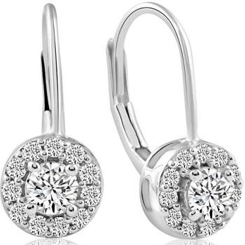 Pompeii3 1/2Ct Halo Diamond Hoops With Lever Backs in White or Yellow Gold