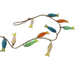 Beachcombers 48" Wooden Fish Shaped Hanging Beach House & Lake House Decorative Garland - 1 of 2