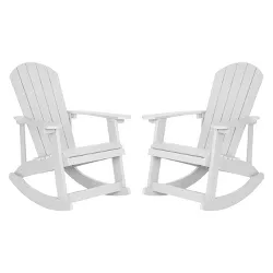 Flash Furniture Savannah All-Weather Poly Resin Wood Adirondack Rocking Chair with Rust Resistant Stainless Steel Hardware in White - Set of 2