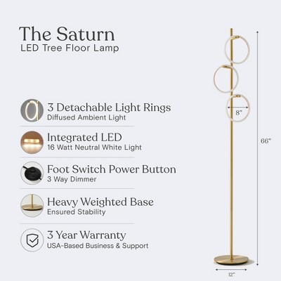 Saturn Antique Brass 66" Kids' 3-Way Dimming LED Floor Lamp